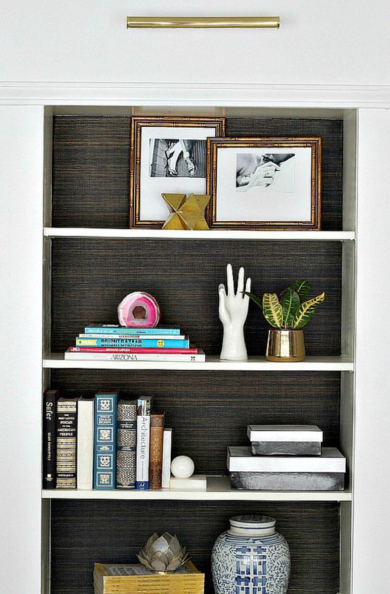 Grasscloth Wallpaper Bookshelf Cami Weinstein Designs LLC