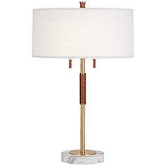 Jonathan Adler Geneva Camel Leather Brass Table Lamp